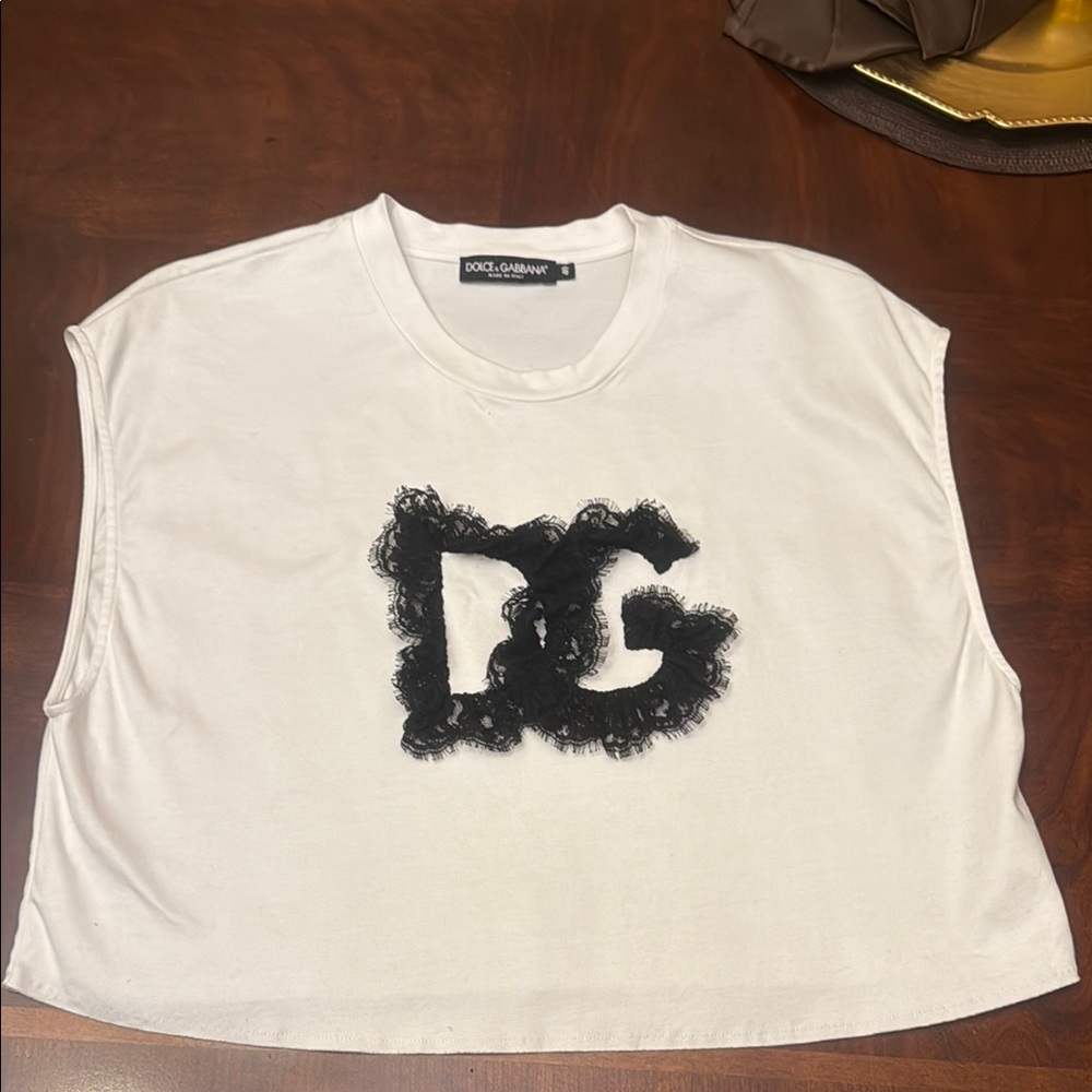 Dolce & Gabbana Lace Logo Crop Cotton Tee